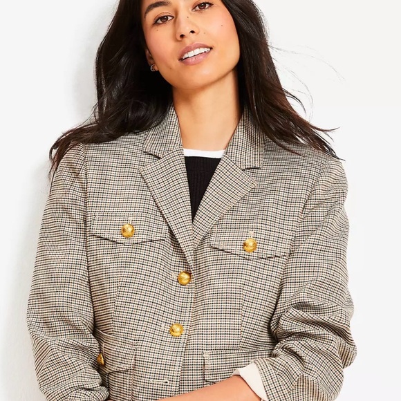 Loft Plaid Blazer with Gold Accents M - Picture 3 of 7